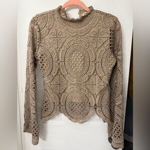 Ultra Pink Lace Long Sleeve Blouse - Brown